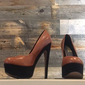 Top Shop size 38 brown leather platform black heel
